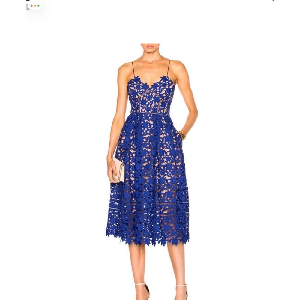 SELF-PORTRAIT Cobalt Azaelea Guipure Lace Midi Size 2